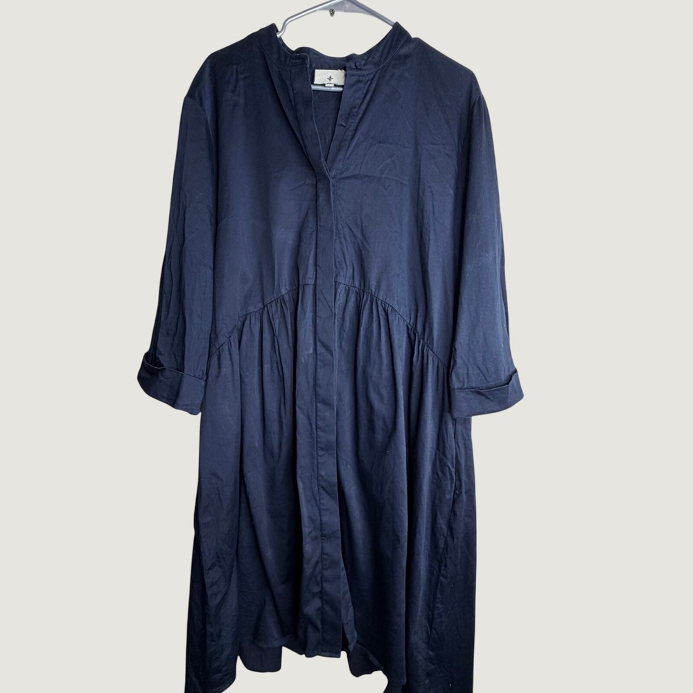 Tuckernuck Royal Shirt Dress Navy Blue Band Collar Drop Waist XXXL